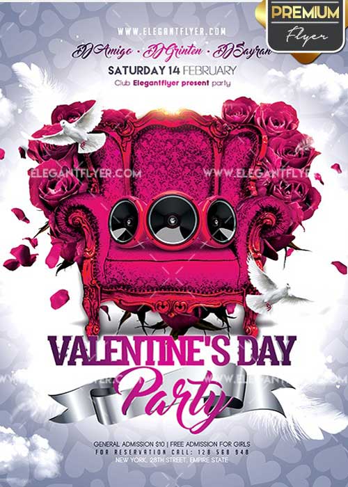 Valentines Day Party Flyer PSD V24 Template + Facebook Cover
