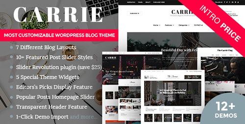 ThemeForest - Carrie v1.0 - Personal & Magazine WordPress Responsive Clean Blog Theme - 18968307