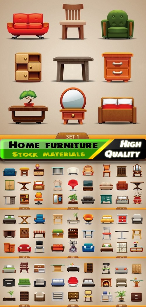 Realistic furniture illustration for decoration of home interior 10 Eps