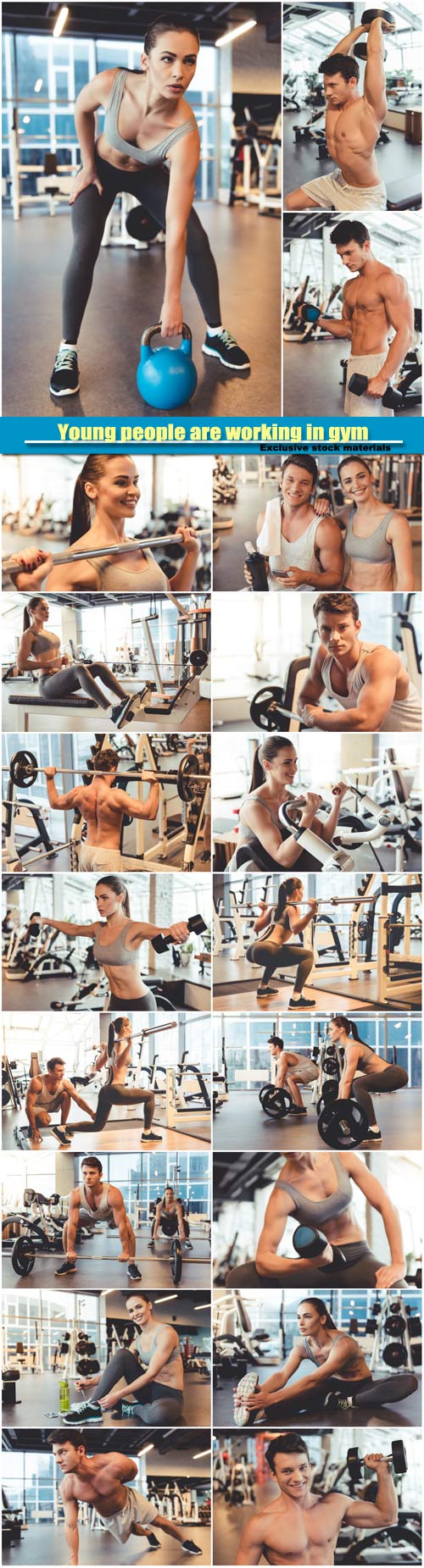 Attractive young people are working in gym