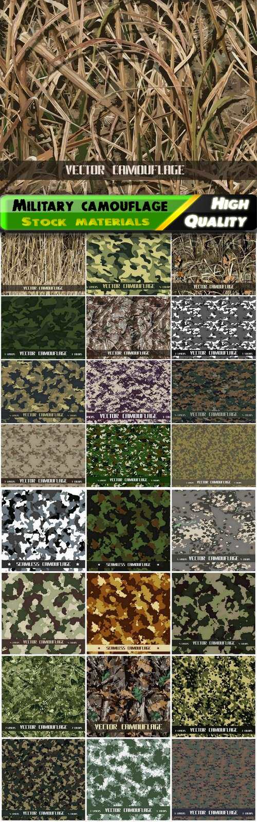 Creative military khaki nature camouflage seamless patterns 25 eps