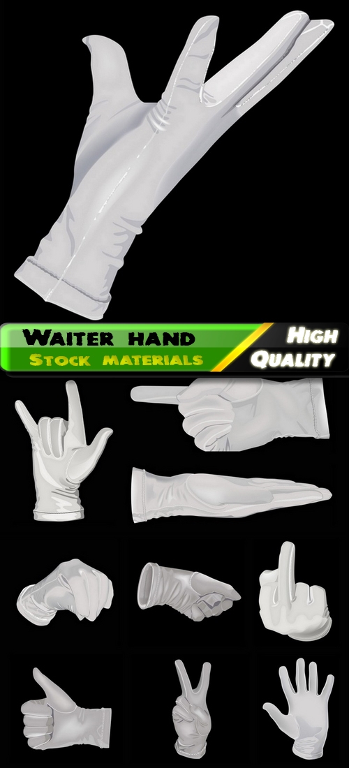 Waiter hand in white silk glove 10 Eps