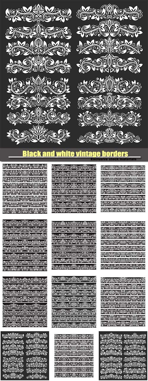 Black and white vintage borders templates and vector frames design