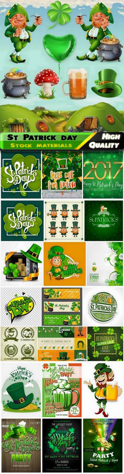 St Patrick day 17 march greeting card and banner 25 Eps