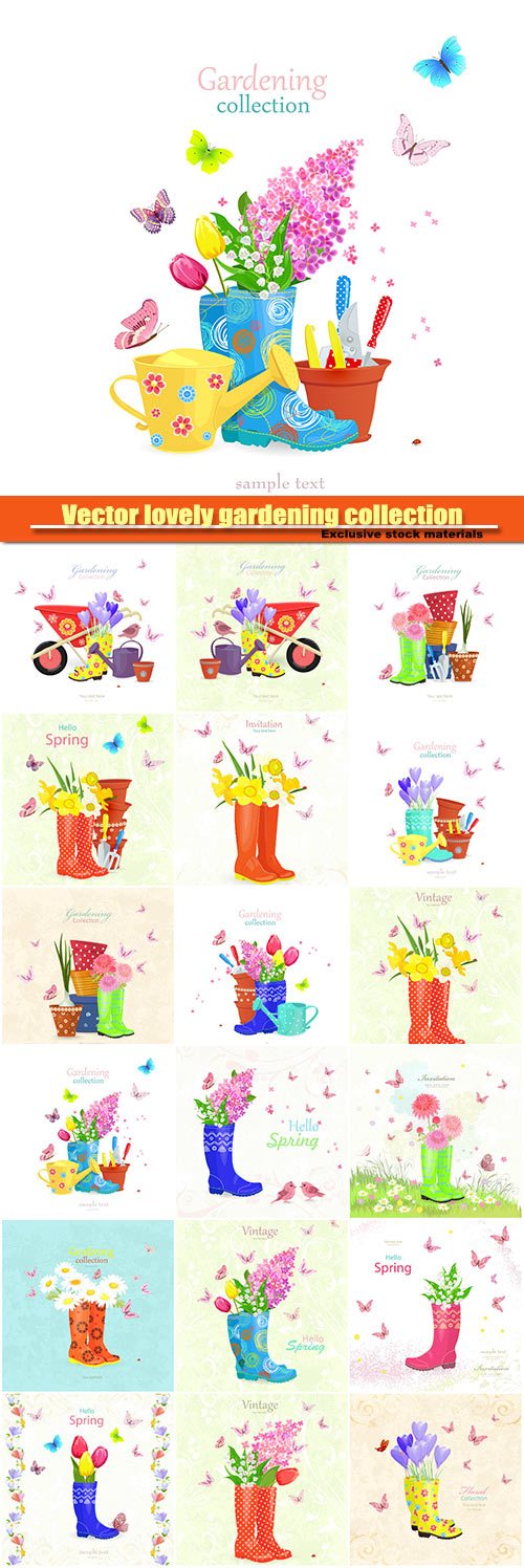 Vector lovely gardening collection, vintage banner with bouquet of spring flowers