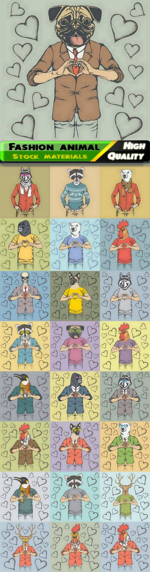 Dressed wild and domestic animal in hipster style 25 Eps