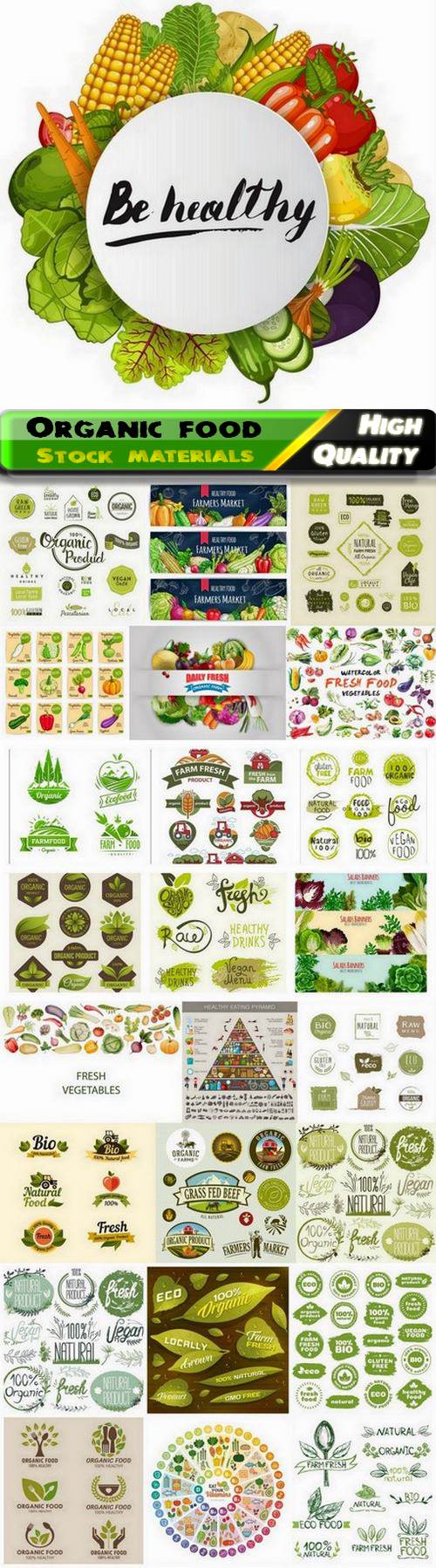 Organic eco healthy food fruits and vegetables 25 Eps