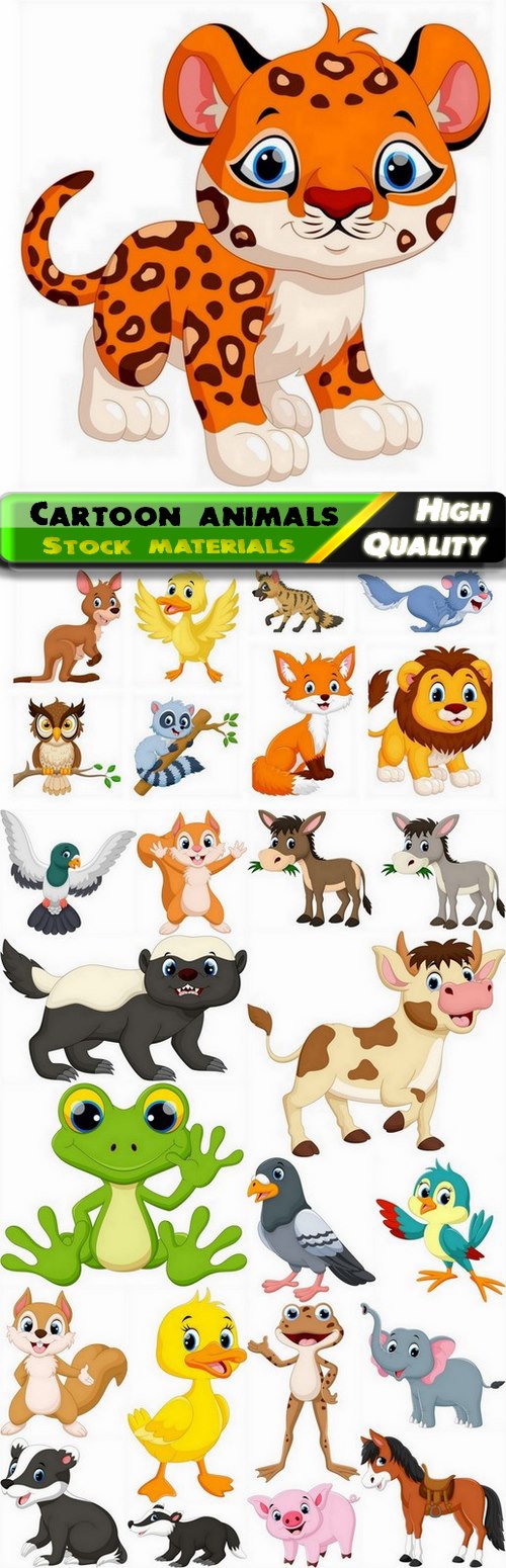 Cute cartoon wild and domestic funny smiling animal 25 Eps