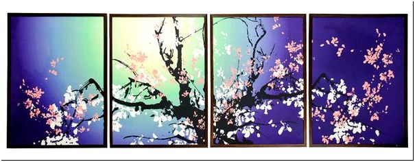 Для того чтобы сделать изображение цветущего дерева вишни в японском стиле, фотообои можно разбить на секции, закрепив каждую из них на небольшом расстоянии друг от друга