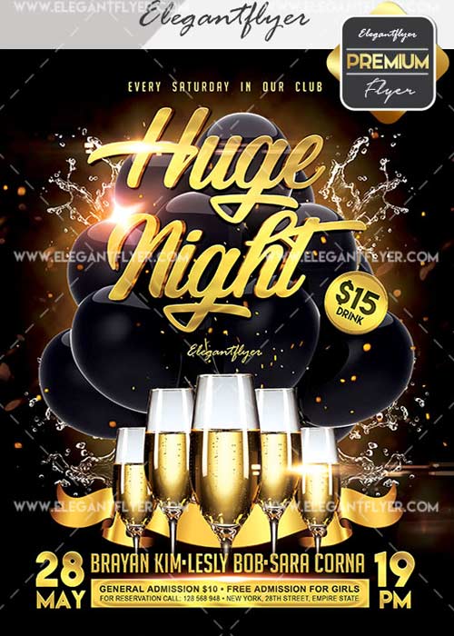 Huge Night V3 Flyer PSD Template + Facebook Cover