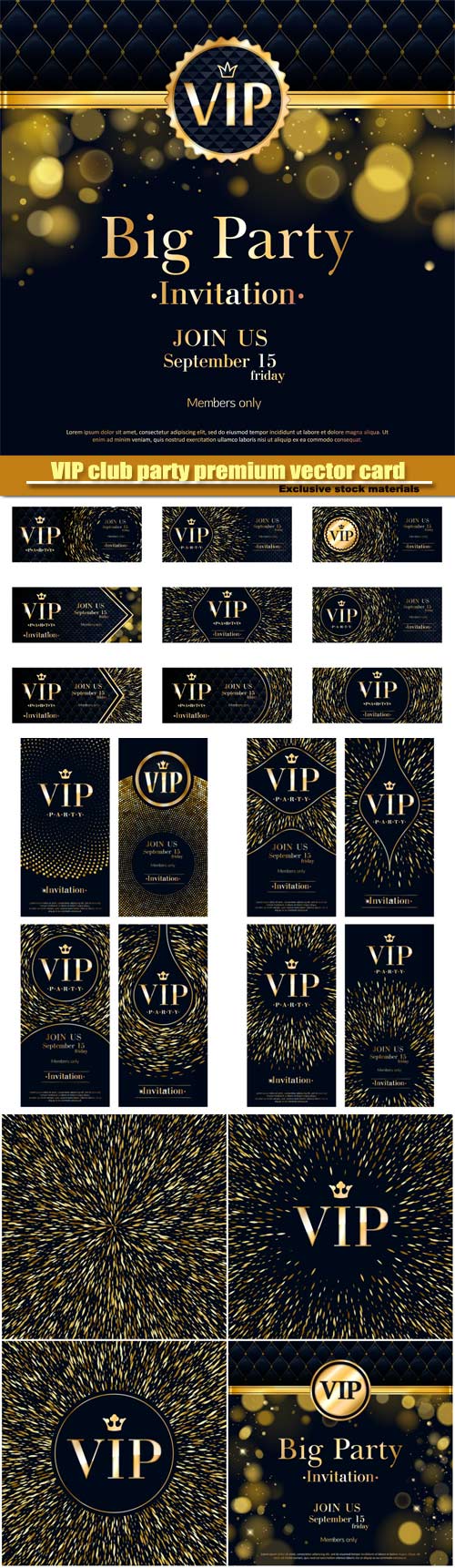 VIP club party premium vector invitation card, golden design template