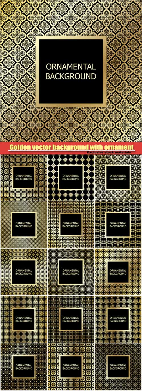 Golden vector background with vintage ornament