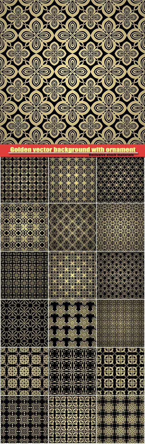 Golden vector background with abstract vintage ornament