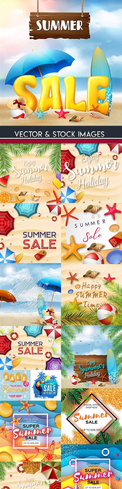 Summer sales and discount holiday banner illustrations 8