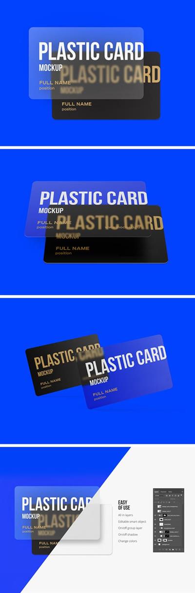 3 Scenes of Plastic Cards PSD Mockups