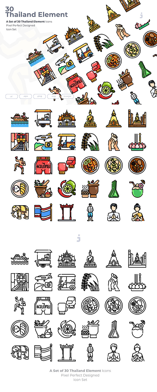 30 Thailand Element Vector Icons