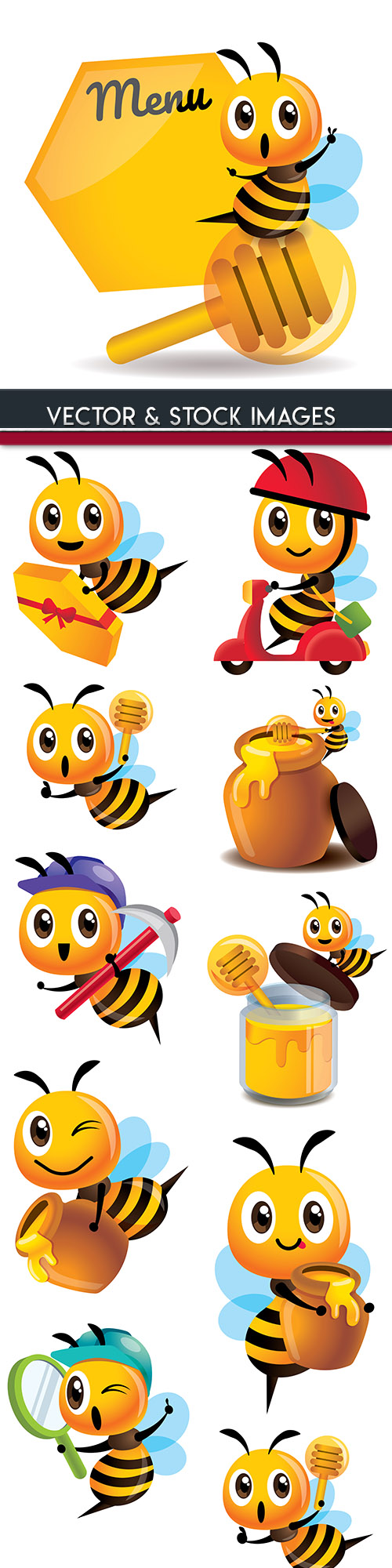 Amusing bee with honey cartoon an illustration