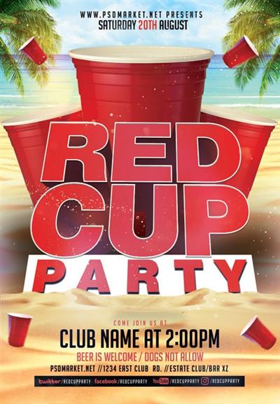 Red cup party   Premium flyer psd template
