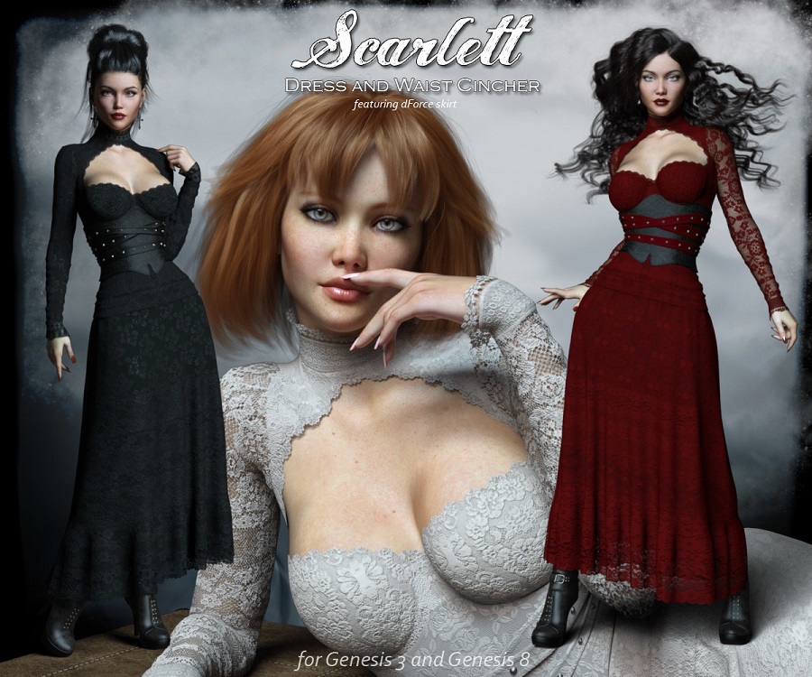 Scarlett dForce Dress and Cincher for Genesis 3 and 8 Females