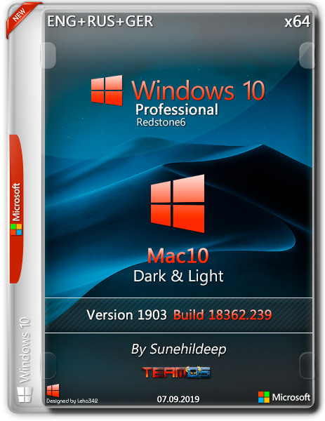 Windows 10 Pro x64 1903 Mac10 Dark & Light By Sunehildeep (ENG+RUS+GER/2019)