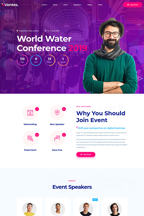 Eventes - Event Conference HTML5 Website Template 85749