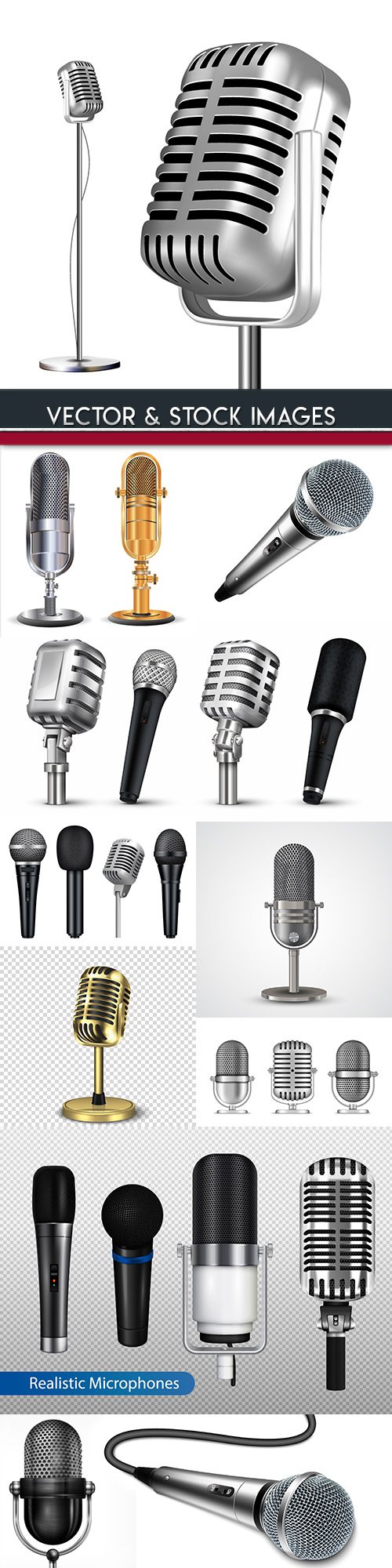 Music microphone collection 3d illustration