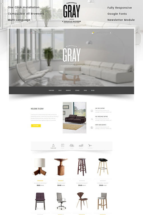 Gray Furniture Store OpenCart Template 86039